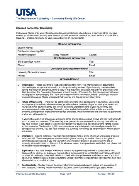 Informed Consent for Counseling - Blank Fillable Template | Fill Out ...
