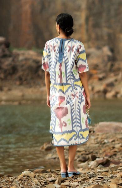 Buy IKAT Limestone A-Line Dress - Cotton | Hand-woven Ikat by Transla