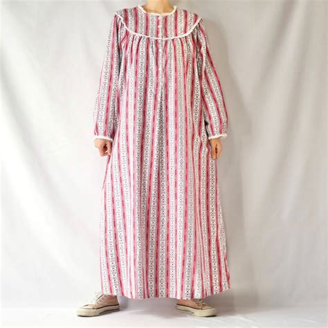 Lanz of Salzburg floral stripe cotton flannel maxi onepiece 花柄コットンフランネル ...