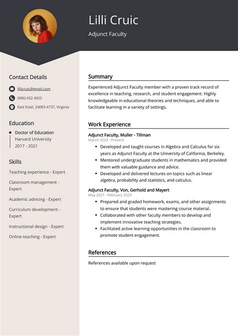 Adjunct Faculty CV Example for 2023 (Skills & Templates)