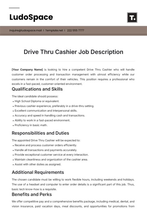 Free Drive Thru Cashier Job Description Template to Edit Online