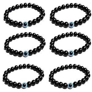 Buy NAVMAV Natural Healing Lava Gemstones Evil Eye Elastic Adjustable ...