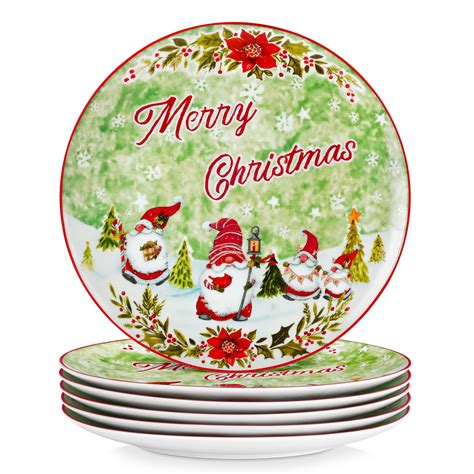 VEWEET Christmas Dinner Plates Set, 10.5 Inch Ceramic Plates Set of 6 ...