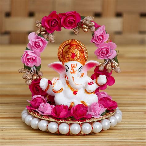 Buy eCraftIndia Lord Ganesha Idol on Decorative Handcrafted Plate with ...