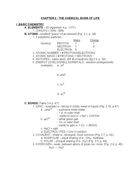 CHAPTER 2: THE CHEMICAL BASIS OF LIFE - BASIC CHEMISTRY & REACTIONS - Studocu