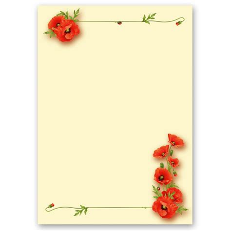 Briefpapier Mohnblumen Blumen & Blüten Blumenmotiv | Paper-Media