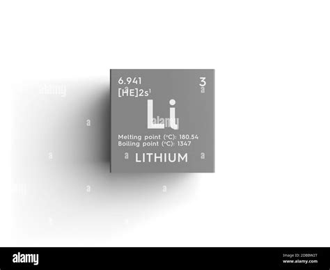 Lithium. Alkali metals. Chemical Element of Mendeleev's Periodic Table. Lithium in square cube ...