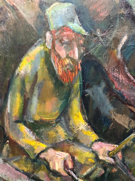 Emanuel Glicenstein Romano - Large Modernist Oil Painting 1940s, Judaica Hasidic Shtetl Wagon ...