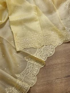 Pure Organza Silk Thread Embroidery Torani Pearl Border with Scallop e ...