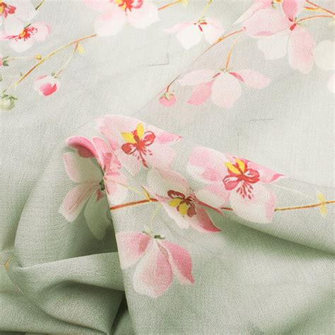 Annapolis Green And Rose Pink Floral Pattern Digital Print Georgette F ...