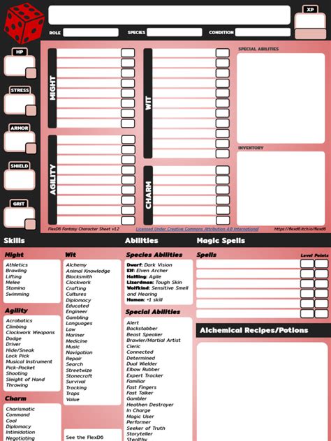 FlexD6 - Fantasy Character Sheet - v1.2 | PDF