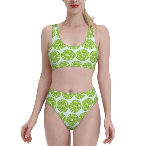 Daiia Green Lemon Slices printed 2 piece Swimsuit Bikinis for Women ...