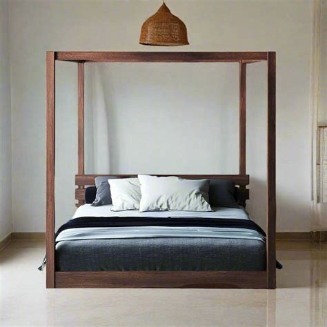 Floor 4 poster bed - solid teak wood | Buy Online in India | TimberCraft