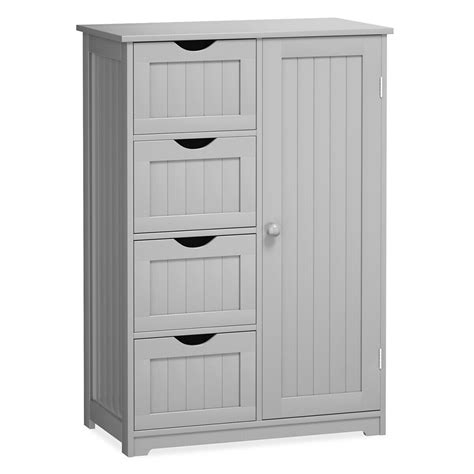 Gymax Bathroom Floor Cabinet Storage Organizer Cupboard w/ 4 Drawers ...