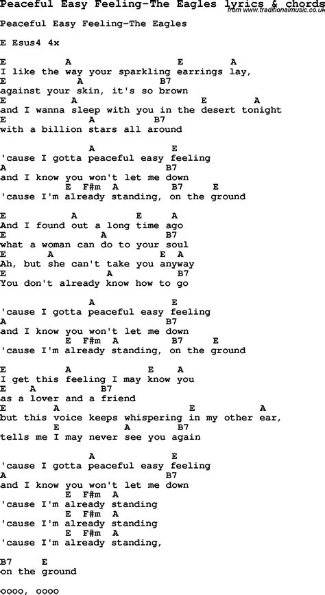 Love Song Lyrics for:Peaceful Easy Feeling-The Eagles with chords.