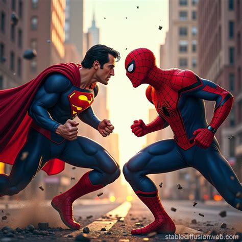 Epic Superman vs Spider-Man Street Battle | Stable Diffusion Online