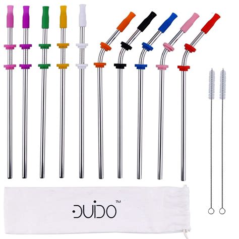 Reusable Stainless Steel Straws -(10 Pack) with Silicone Tips, Cleaning ...