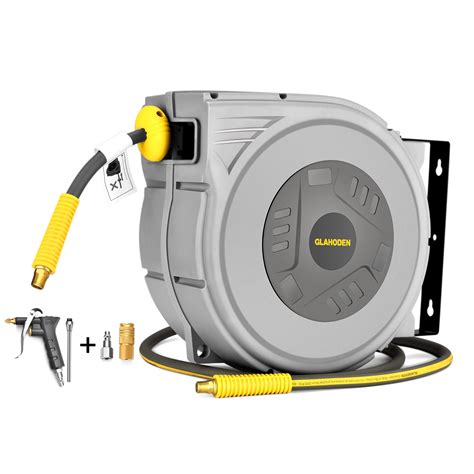 Enclosed Retractable Air Hose Reel, 3/8 in x 50 Ft Hybrid Hose Air ...