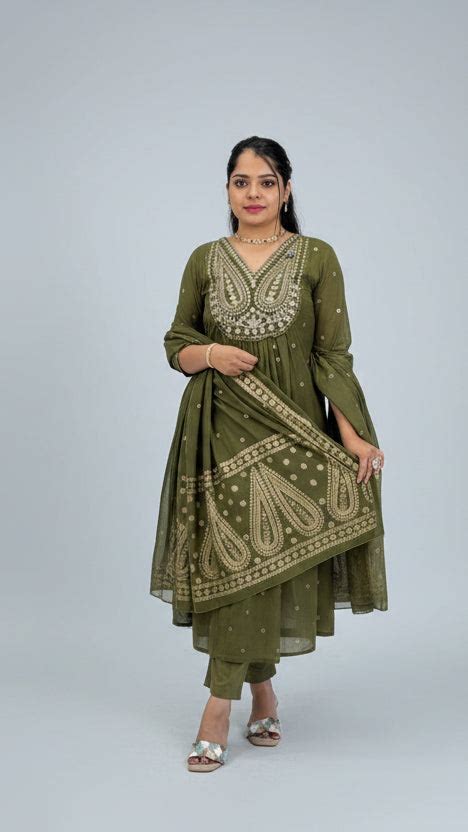 Green Cotton Hand Embroidery Airline Kurtha 677 – House of Raadhvi