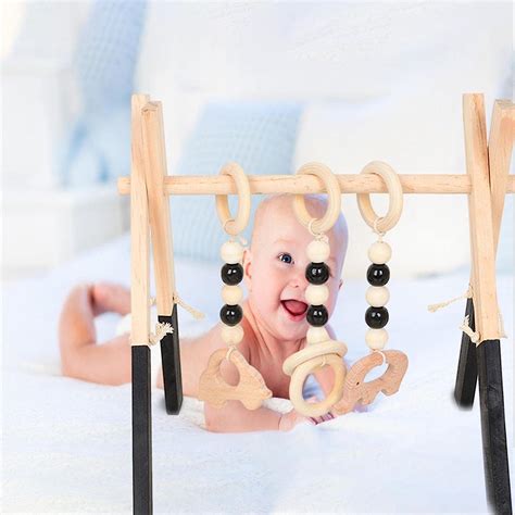 Buy shenyan Wooden Baby Gym with 3 Gym Toys Foldable Baby Play Gym ...