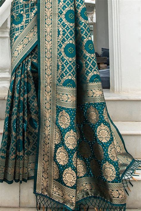 Buy Pine Teal Blue Banarasi Saree online-KARAGIRI | FESTIVE SALE – Karagiri