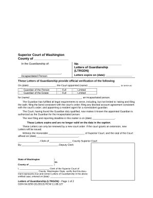 wa guardianship Doc Template | pdfFiller