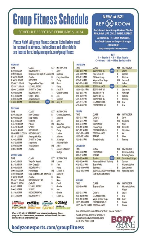 GROUP FITNESS SCHEDULE - FEB 5 2024 - Body Zone Sports and Wellness Complex