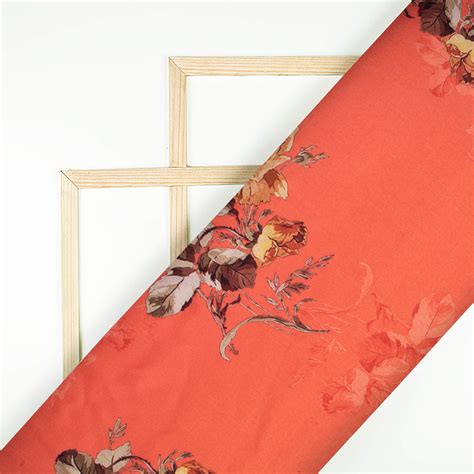 Rust Orange And Brown Floral Pattern Digital Print Premium Lush Satin ...