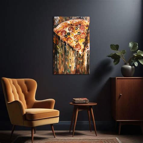 Cheesy Pepperoni Pizza Slice Painting | Modern Abstract Food Canvas ...