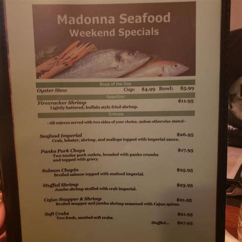 Menu at Madonna Seafood Restaurant, USA