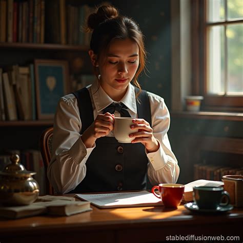 Magic School Teacher Sipping Tea | Stable Diffusion Online