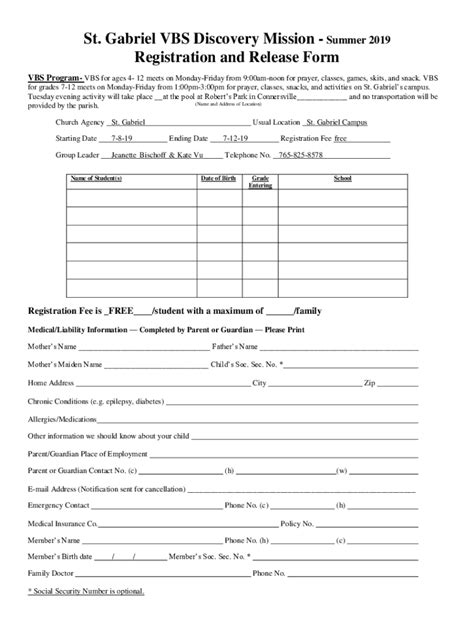 Fillable Online St. Gabriel's Vacation Bible School Fax Email Print ...
