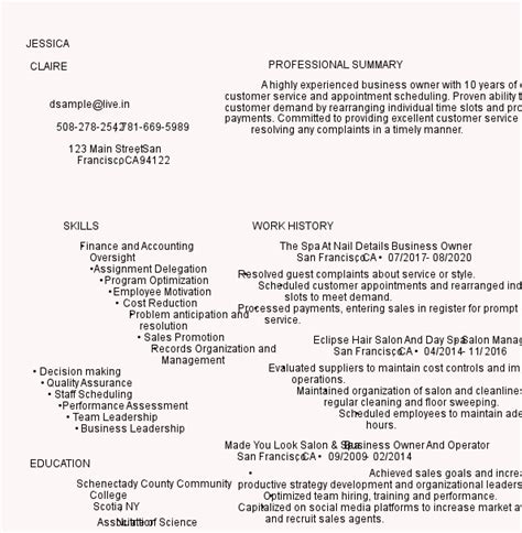 Business Owner Resume Examples/Samples 的图像结果