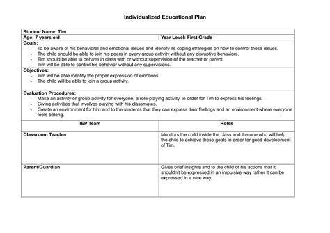 individualized learning plan for students with special needs | DOCX