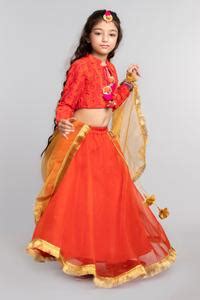 Buy Orange Chiffon, Polyester Embroidery, Gota Patti, Tassels Blouse ...