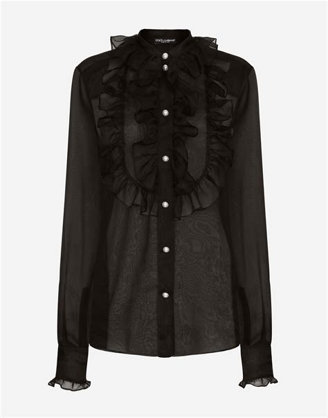 Organza shirt with shirt front and ruffles in Black for Women | Dolce ...