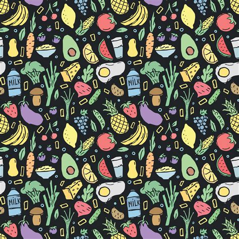 Healthy food pattern. Drawn healthy food background 26395157 Vector Art ...