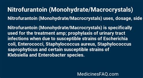 Nitrofurantoin (Monohydrate/Macrocrystals): Uses, Dosage, Side Effects ...