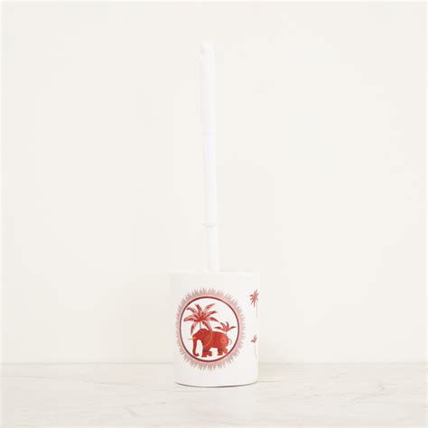 Coromandel Elephant Print Toilet Brush Holder | Red | Ceramic