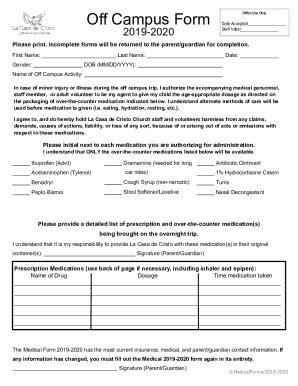 Fillable Online Off Campus Form Office Use Only - La Casa de Cristo ...