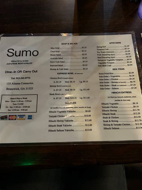 Menu at Sumo Hibachi and Sushi restaurant, Brunswick