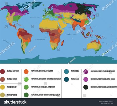 Map All Climate Types All World Stock Vector (Royalty Free) 2166313471 ...