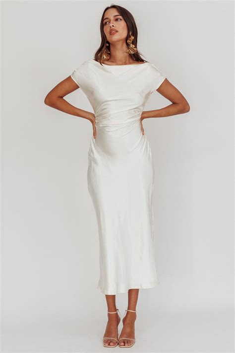 Shop the Loveland Cap Sleeve Cowl Back Midi Dress Oyster | Selfie Leslie