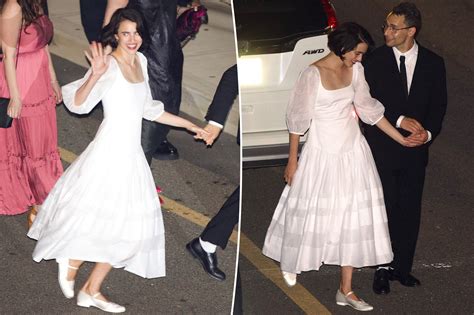 Margaret Qualley changes into second dress for wedding reception with ...