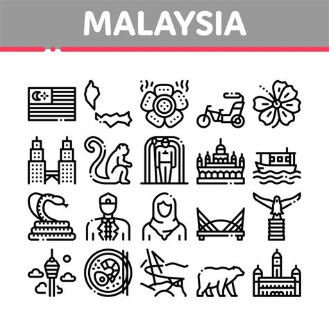 Malaysia National Collection Icons Set Vector 17581584 Vector Art at ...