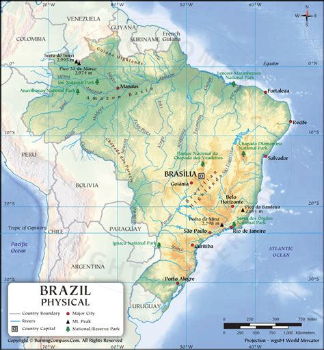 Brazil Physical Map, Physical Map of Brazil
