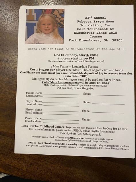 23rd Annual Rebecca Erryn Moon Golf Tournament , P.O. Box 2267, Evans ...