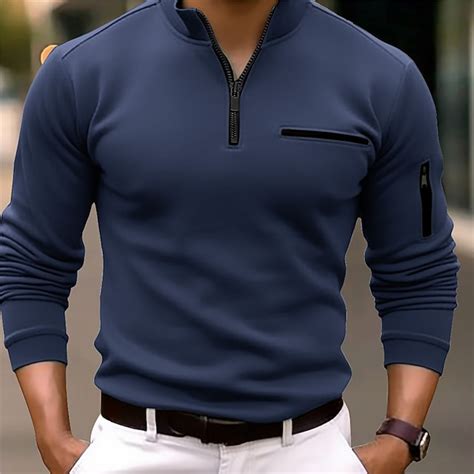 Men's Polo Shirt Pullover Sports Daily Wear Quarter Zip Long Sleeve ...