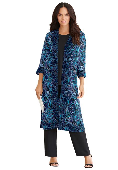 Roaman's Women's Plus Size Plus-Size 3/4 Sleeve 3 Piece Ity Printed ...