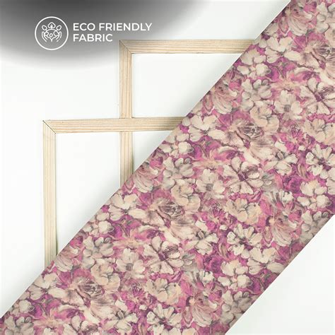 Beige Floral Digital Print Crepe Silk Fabric – Fabcurate